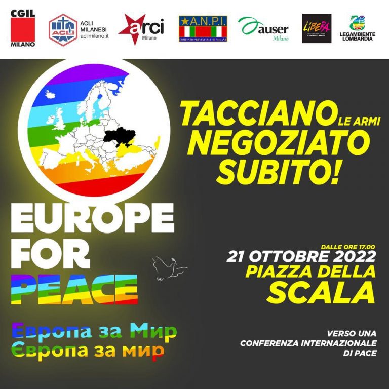 Tacciano le armi, negoziato subito | Manifestazione per la Pace a Milano il 21 ottobre